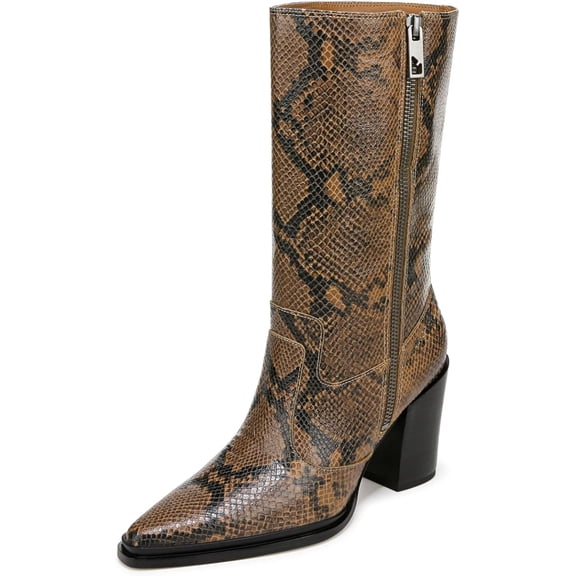 Franco Sarto Women's Jaxon Mid Calf Heeled Boot Woodland Taupe Snake 8.5M