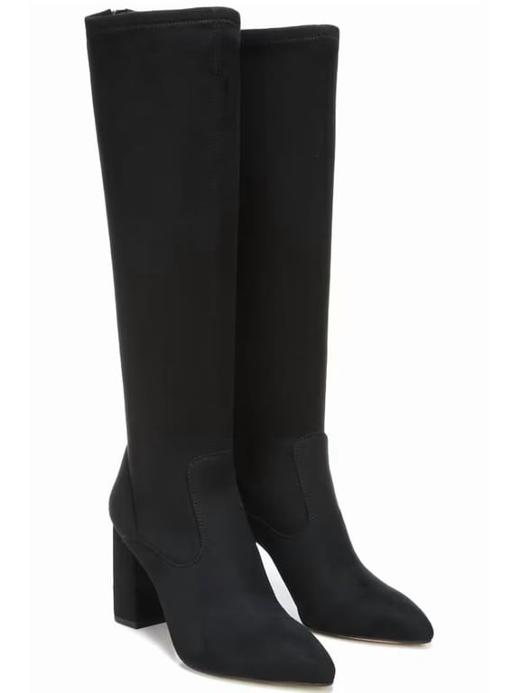 Women's L-Katherine Pointed Toe Knee High Boots Black Stretch Suede 11M