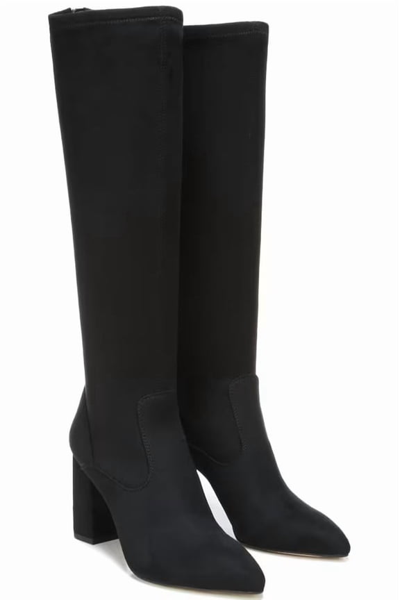 Women's L-Katherine Pointed Toe Knee High Boots Black Suede Wide Calf 6M