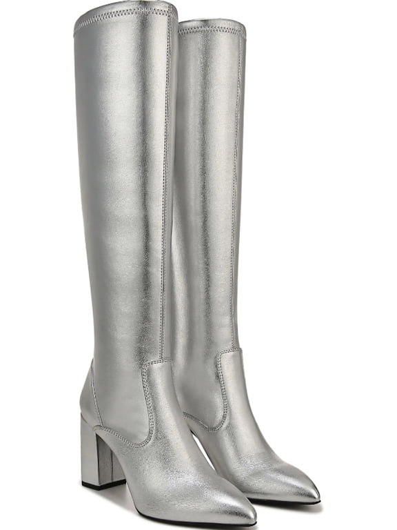 Women's L-Katherine Pointed Toe Knee High Boots Silver Metallic 8W
