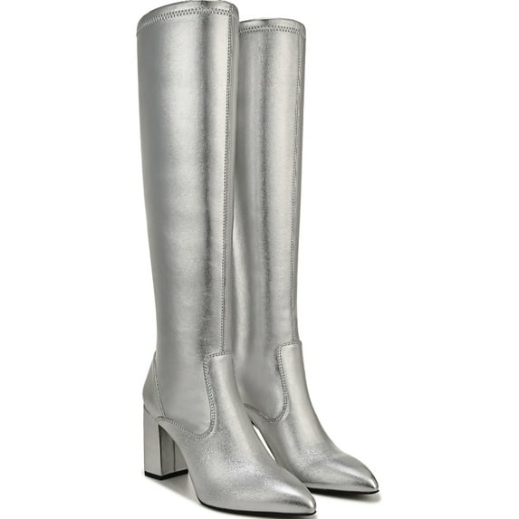 Franco Sarto Women's L-Katherine Pointed Toe Knee High Boots Silver Metallic 8W