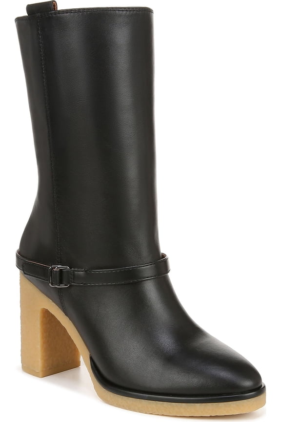 Women's L-Paxton Mid Calf Heeled Gum Sole Boots Black Smooth 8M