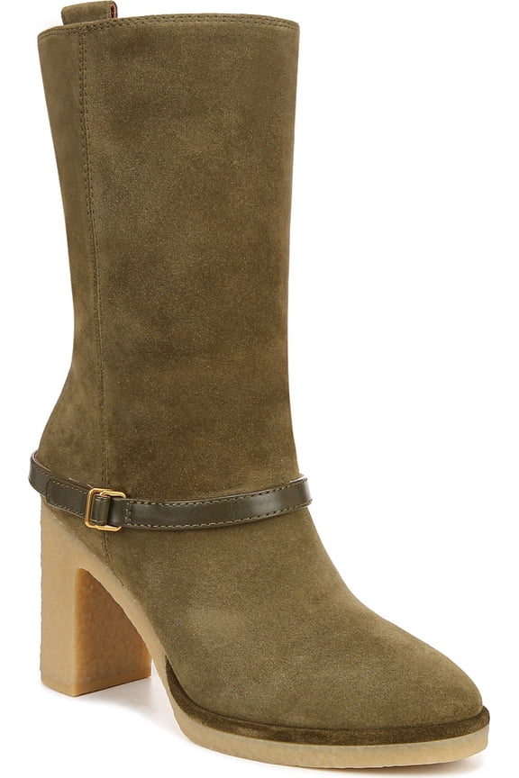 Women's L-Paxton Mid Calf Heeled Gum Sole Boots Cypress Green Suede 9.5M