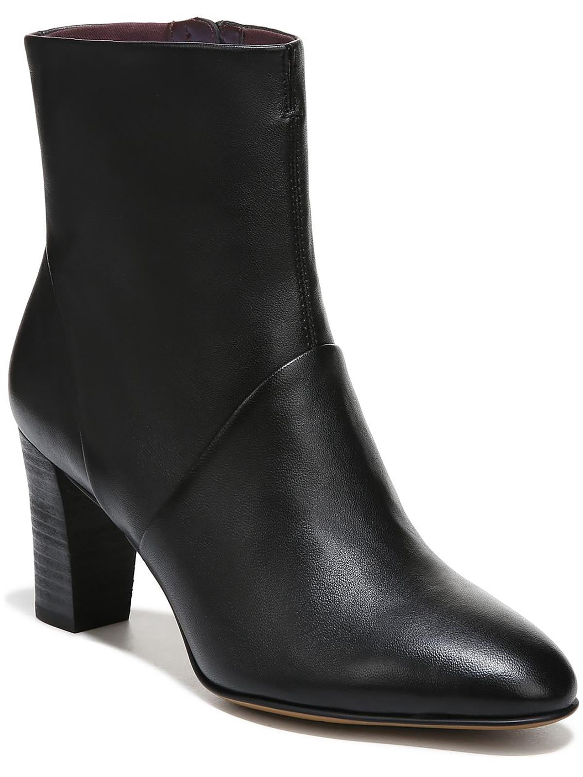 FRANCO SARTO Womens Black Pia Round Toe Stacked Heel Zip-Up Leather Dress Booties M