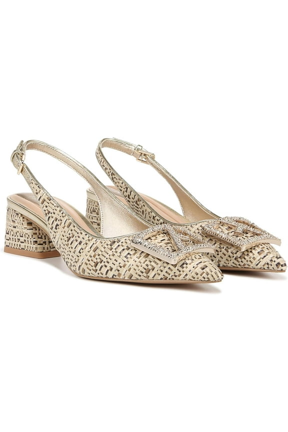 Women's L-Racer Slingback Pumps Multi Natural Raffia Fabric 6.5M