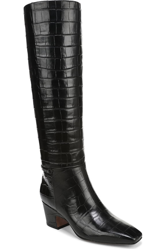 Women's L-Sorelina Knee High Boots Black Croc Print Leather 9.5M