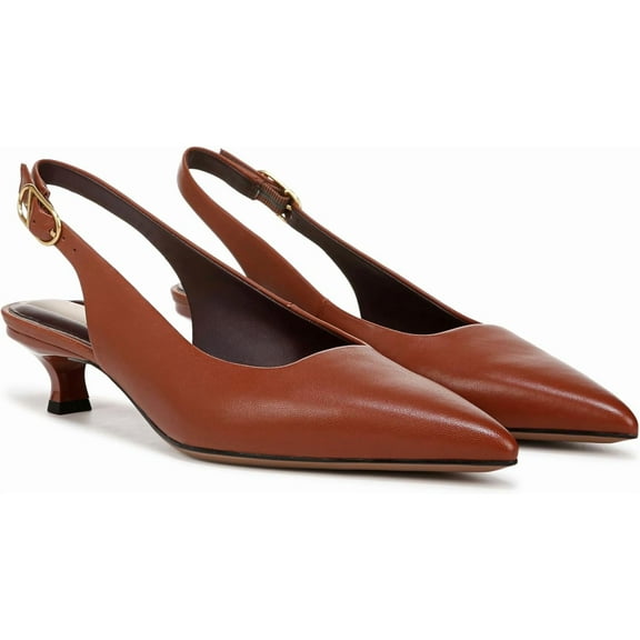Franco Sarto Women's Marlow Slingback Kitten Heel Pump Acorn Brown Leather 7.5M