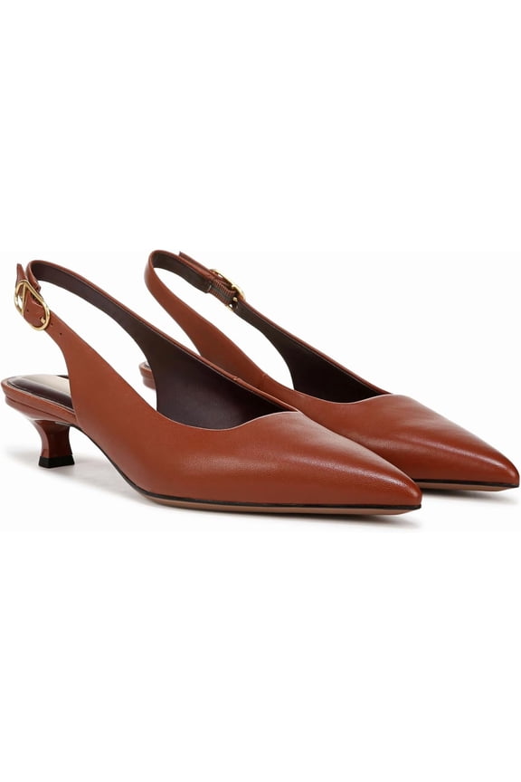 Women's Marlow Slingback Kitten Heel Pump Acorn Brown Leather 7.5M