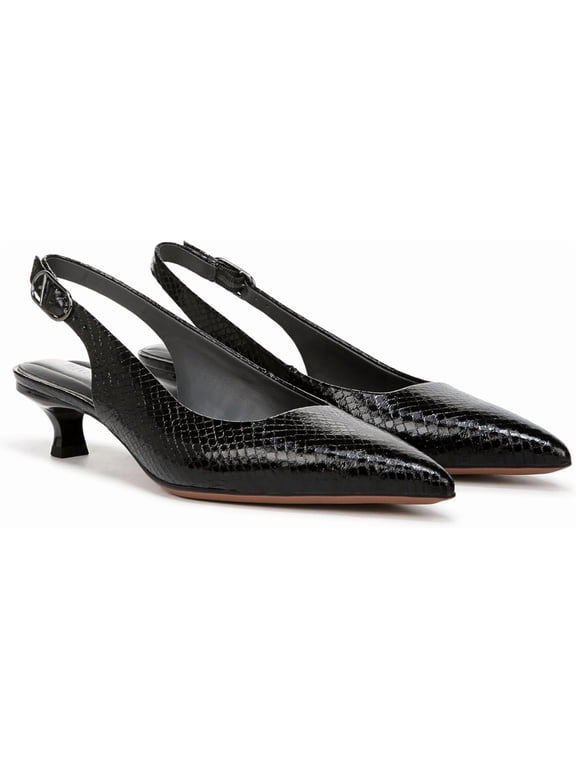 Women's Marlow Slingback Kitten Heel Pump Black Glossy Snake 7M