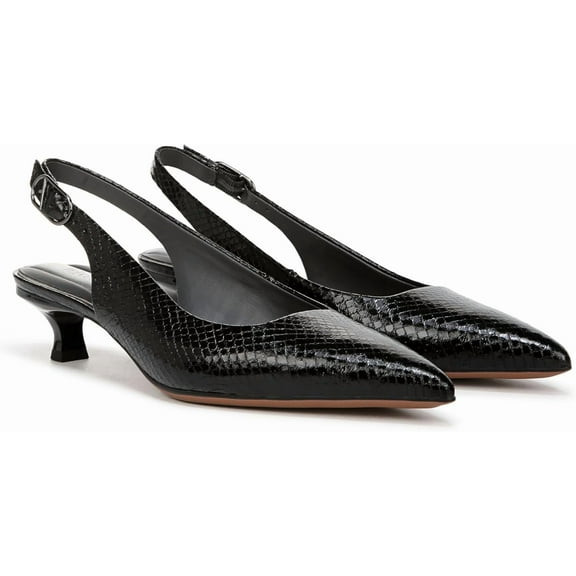 Franco Sarto Women's Marlow Slingback Kitten Heel Pump Black Glossy Snake 8.5M