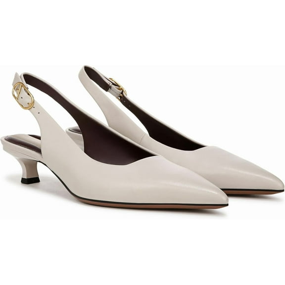 Franco Sarto Women's Marlow Slingback Kitten Heel Pump Chalk White Leather 6M