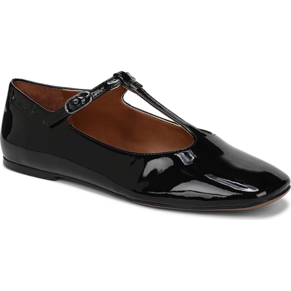 Franco Sarto Women's Marylee T-Strap Flat Black Patent 11W