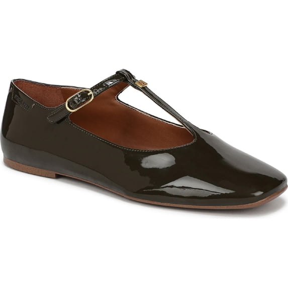 Franco Sarto Women's Marylee T-Strap Flat Dark Green Patent 9.5M