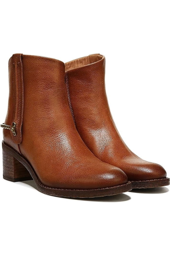 Women's Sandy Block Heel Round Toe Side-Zip Ankle Boots, Cognac Brown, Size 5.5 M