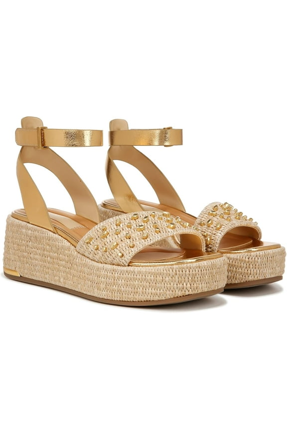 Women's Terry Platform Cork Wedge Sandal Natural Raffia Stud 9.5M
