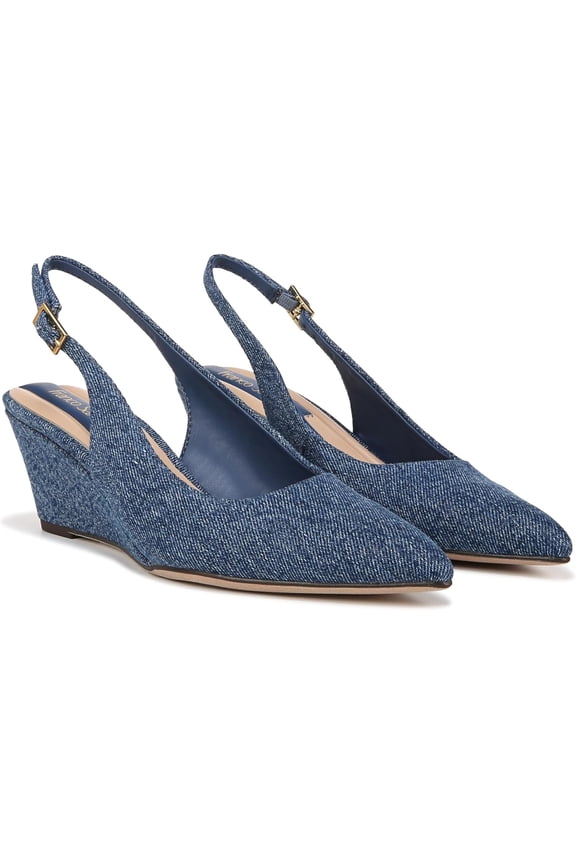 Women's Tessa Pointed Toe Slingback Wedge Pump Denim Blue Fabric 10M