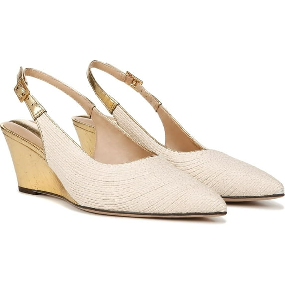 Franco Sarto Women's Tessa Pointed Toe Slingback Wedge Pump Ivory White Raffia 10M