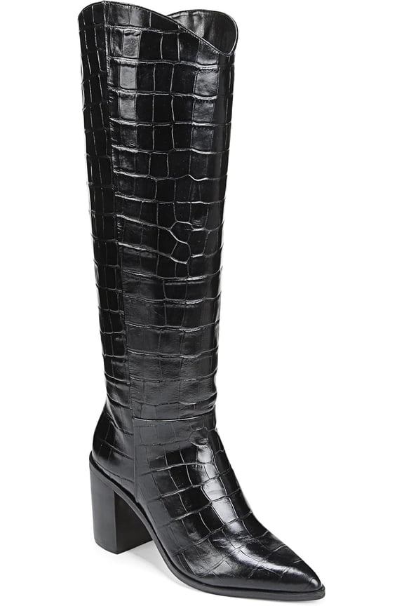 Women's Ticada Knee High Boot Black Croco Leather 7M