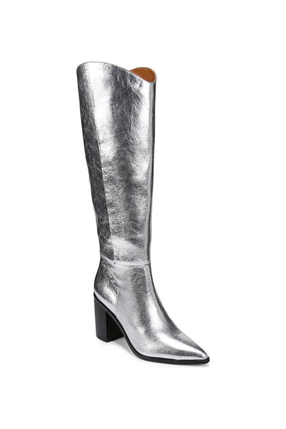 Women's Ticada Pointed Toe Side Zip Knee-High Boots, Metallic Silver, Size 6 M