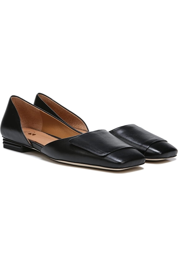Women's Tracy Square Toe Ballet Flat Black Leather 10W