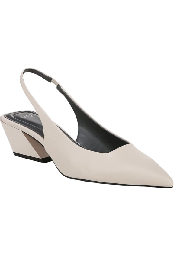 Women's White Leather A-Gena Slingback Pointed Toe Pumps 10M