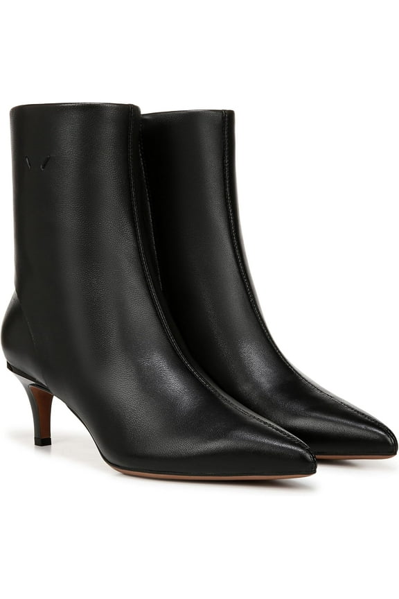 Women's Anna Pointed Toe Kitten Heel Boot Black Leather 10M