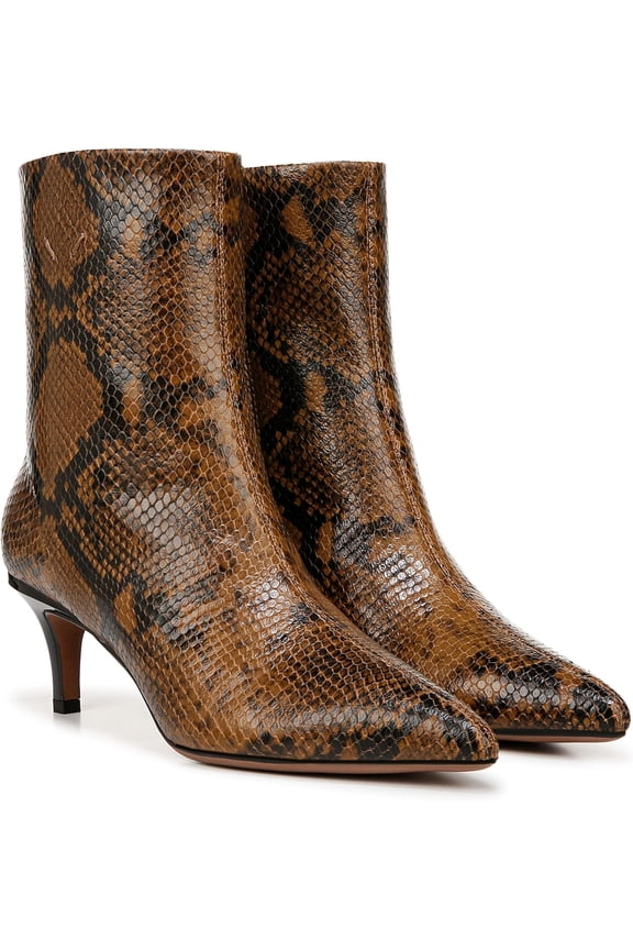 Women's Anna Pointed Toe Kitten Heel Boot Woodland Taupe Snake Leather 9.5M