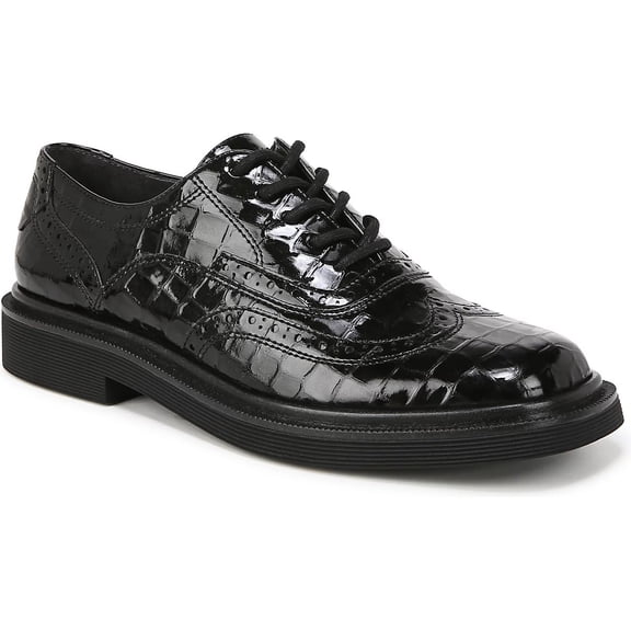 Franco Sarto Women's Audrey Lace Up Oxford Black Patent Croco 6.5M