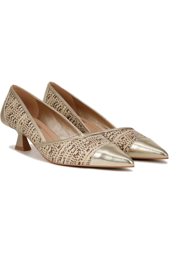 Womens Darcy Pointed Toe Kitten Heel Pump Gold Beige Multi Woven 5.5M