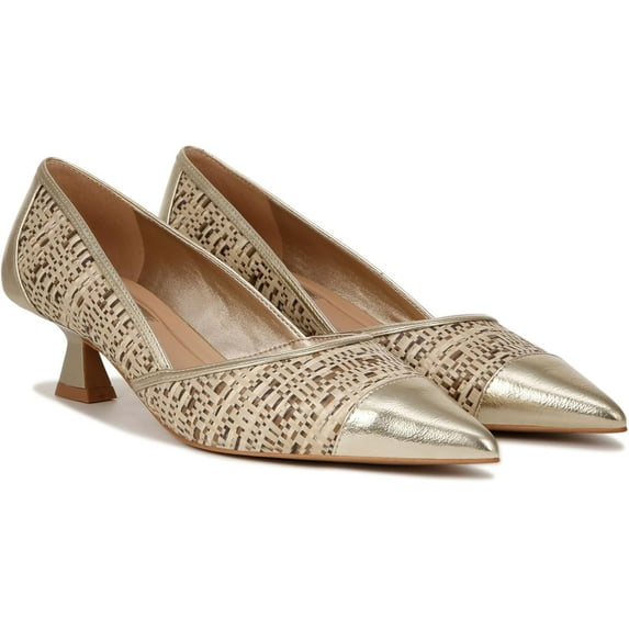 Franco Sarto Womens Darcy Pointed Toe Kitten Heel Pump Gold Beige Multi Woven 6.5M
