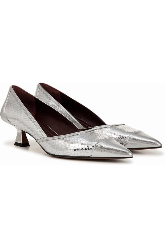 Womens Darcy Pointed Toe Kitten Heel Pump Silver Snake Metallic 10M