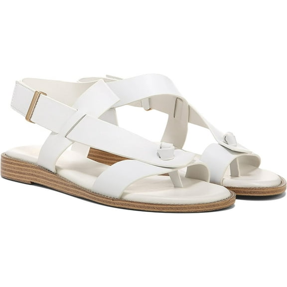 Franco Sarto Womens Glenni Ankle Strap Flat Sandals White Leather 8.5W