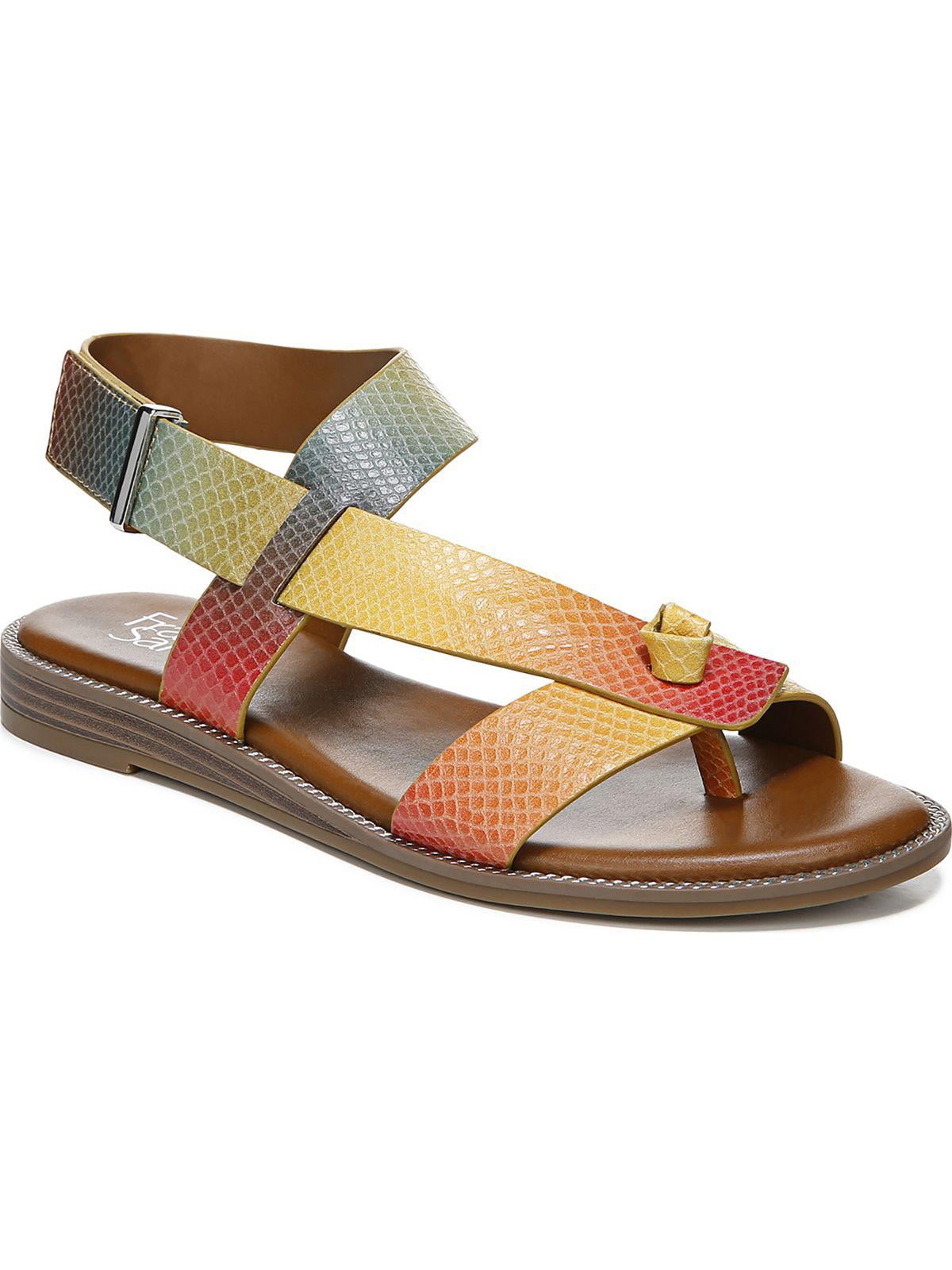 Franco Sarto Women's Glenni Ankle Strap Flat Sandals - Vegan Leather, Adjustable, 0.75" Wedge