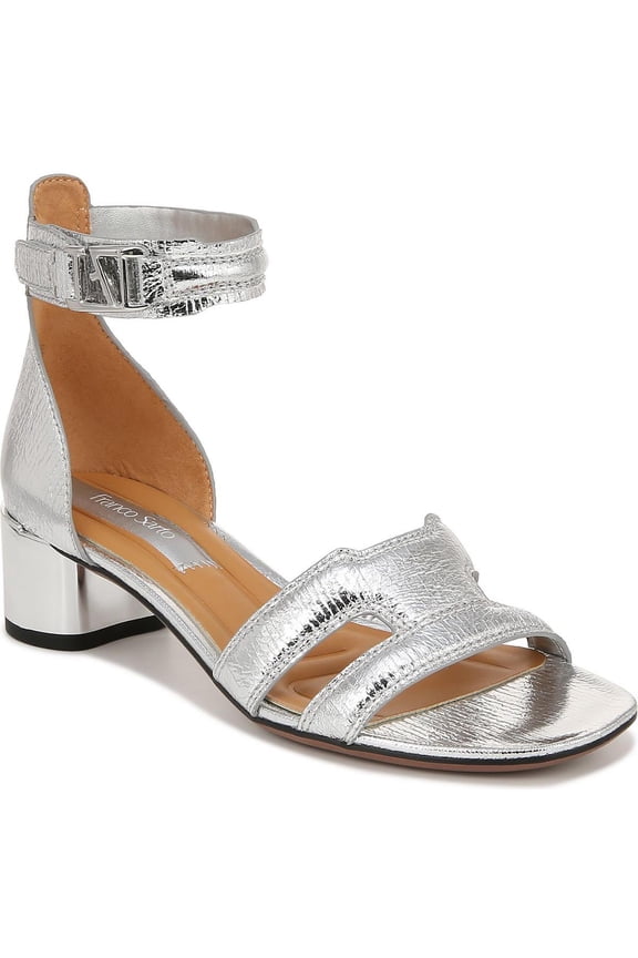 Women's Nora Ankle Strap Low Block Heel Sandal Silver Metallic 8.5W
