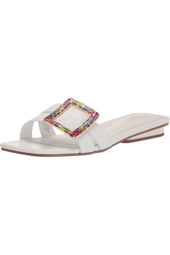 Womens Nalani Jeweled Slide Sandal White Leather 7M