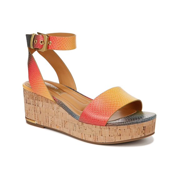 Franco Sarto Womens Presley Leather Ankle Strap Wedge Sandals