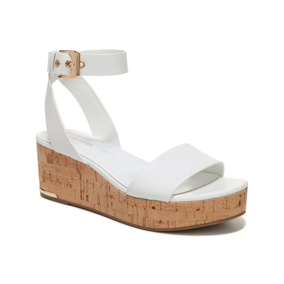 Franco Sarto Womens Presley Leather Ankle Strap Wedge Sandals