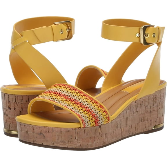 Franco Sarto Womens Presley Platform Wedge Sandal Multi Orange/Yellow Fabric 9M