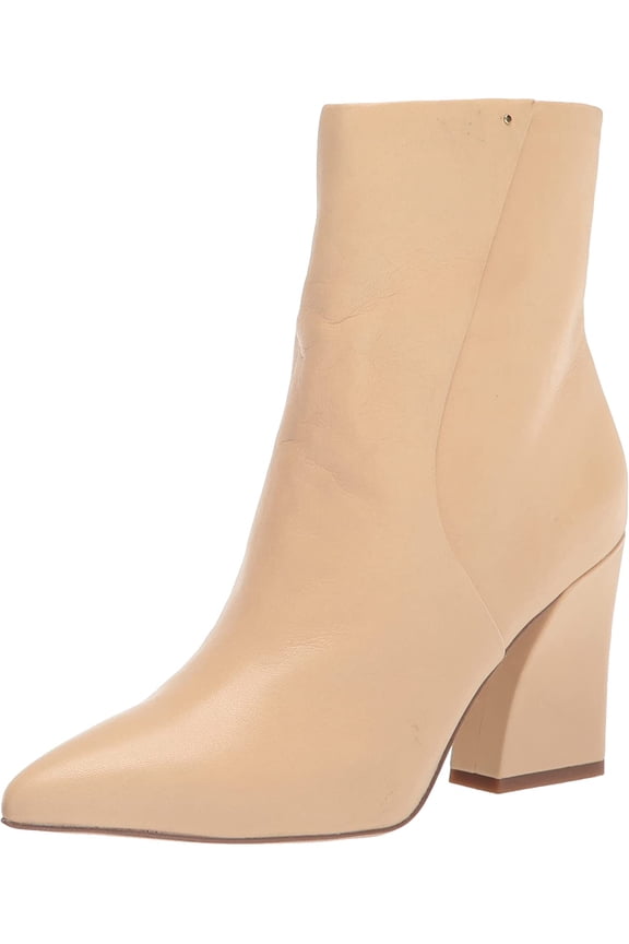 L-Vesi Women's Heeled Ankle Bootie Beige 7.5M