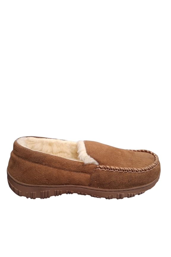 Men's Slip-On Moccasin Slippers-Faux Suede, Plush Lining , Indoor /Outdoor Comfort -Brown-Size 105