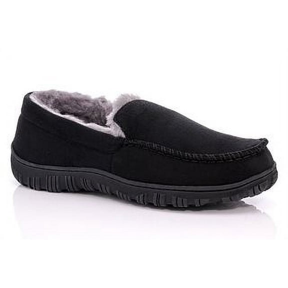 Franco Vanucci Men's Slip-On Moccasin Slippers-Faux Suede, Plush Lining , Indoor /Outdoor Comfort -Black-Size 8