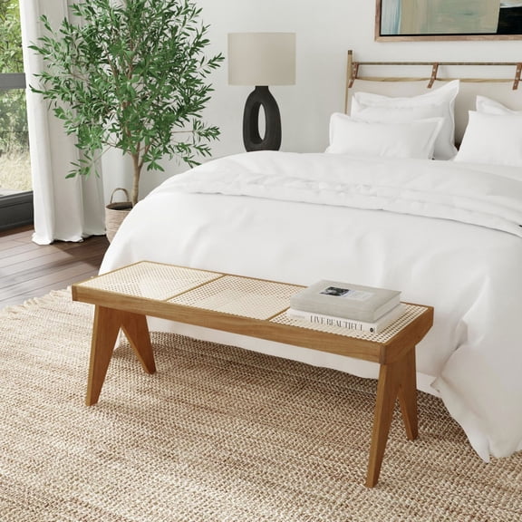 Franco Wooden Bench With Cane Seat, 45"W, Brown