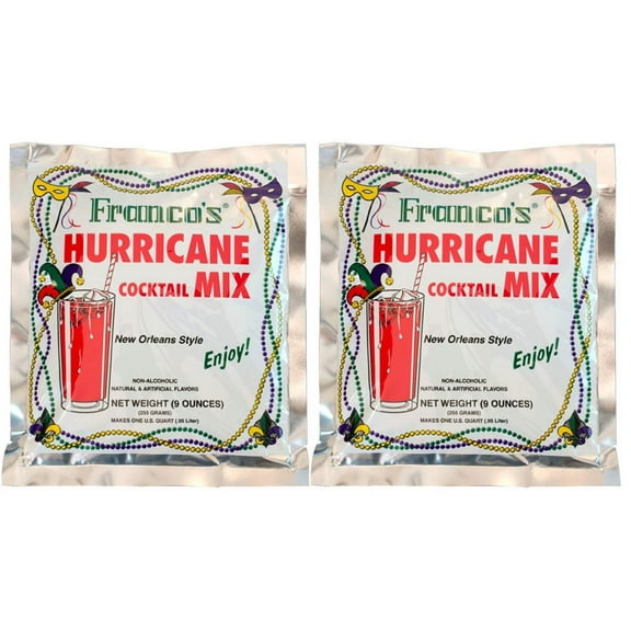 Franco's New Orleans Style Hurricane Cocktail Mix, 9 Ounce Pouch Pack of 2, Makes 2 Quarts Total