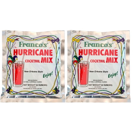 Franco's New Orleans Style Hurricane Cocktail Mix, 9 Ounce Pouch Pack of 2, Makes 2 Quarts Total