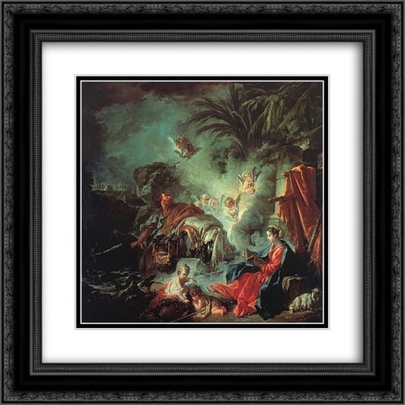 Francois Boucher 2x Matted 20x20 Black Ornate Framed Art Print 'The Rest on the Flight into Egypt'