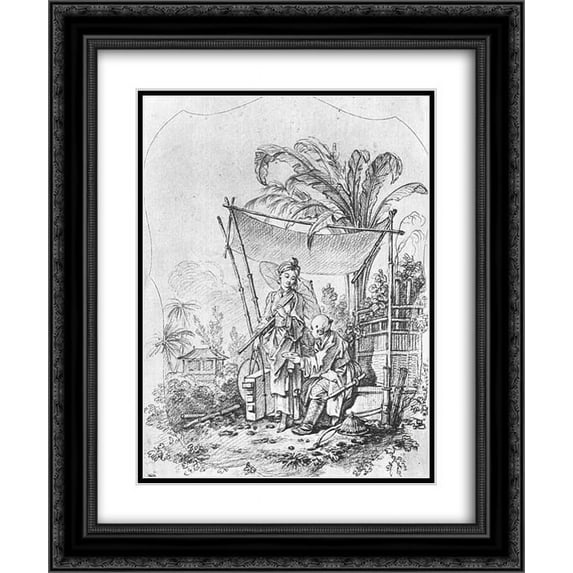 Francois Boucher 2x Matted 20x24 Black Ornate Framed Art Print 'Lady with an Umbrella'