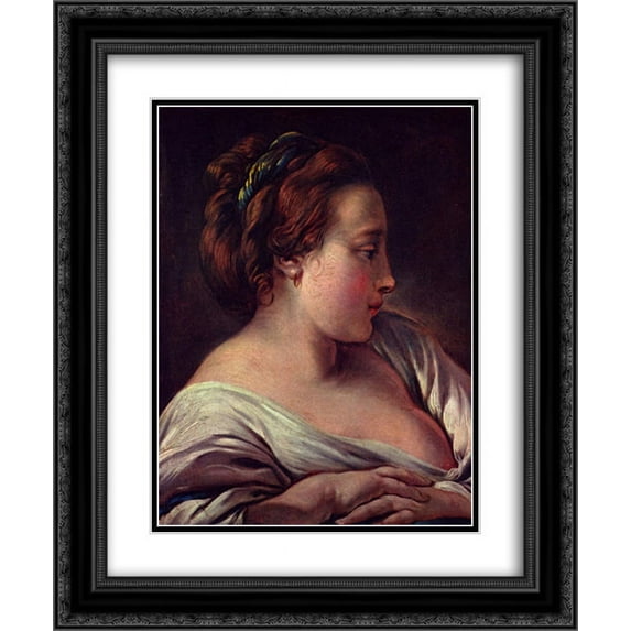Francois Boucher 2x Matted 20x24 Black Ornate Framed Art Print 'Woman's Head'