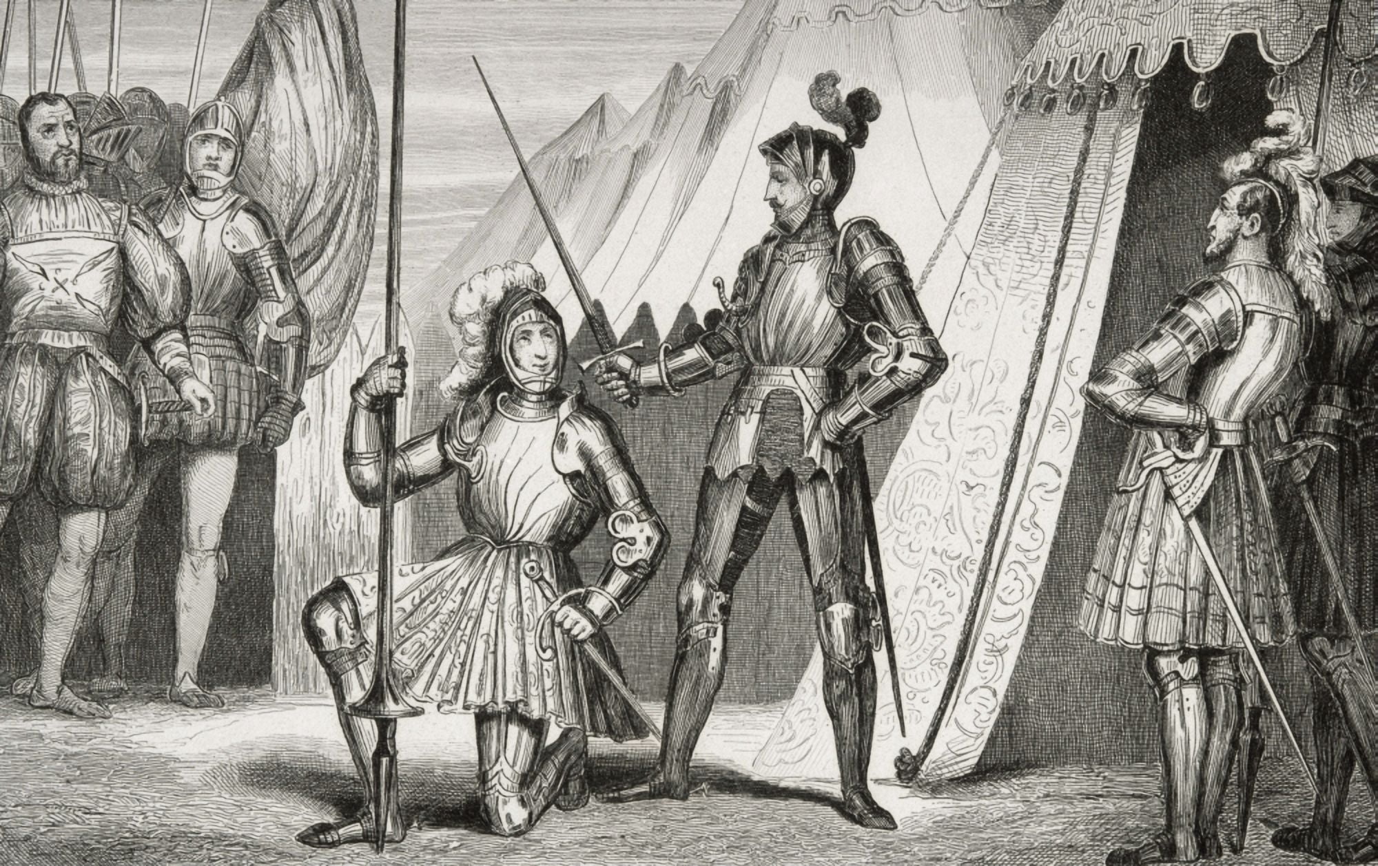 Francois I 1494 To 1547 Knighted By Captain Bayard After The Battle Of Marignano From Histoire De France By Colart Published Circa 1840 Canvas Art - Ken Welsh Design Pics (18 x 11)