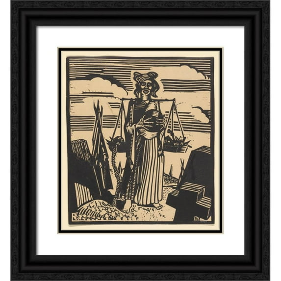 Francois-Louis Schmied 15x17 Black Ornate Wood Framed Double Matted Museum Art Print Titled - History of Princess Boudour Pl. 16 (1926)