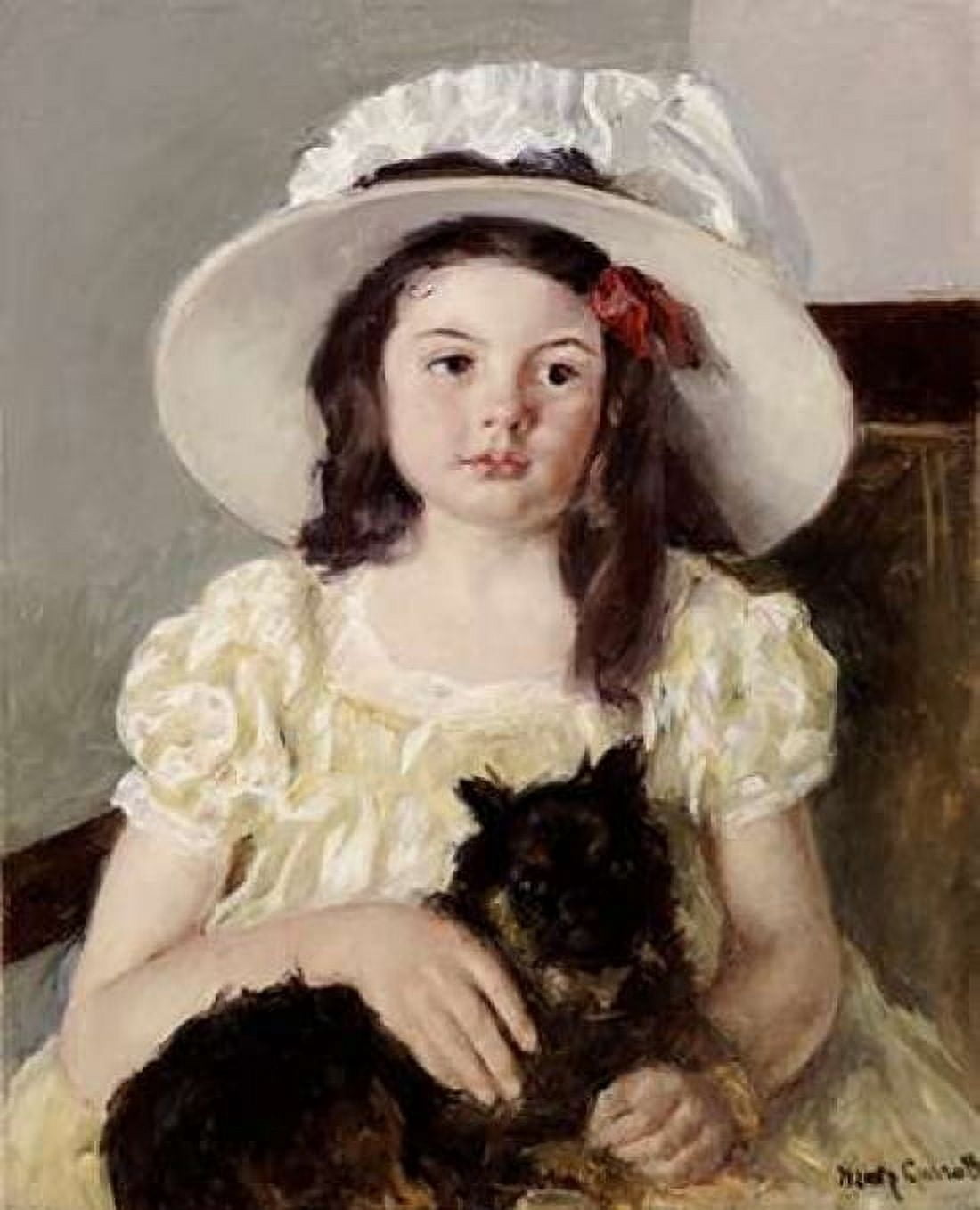 Francoise Holding a Little Black Dog Canvas Art - Mary Cassatt (20 x 24)